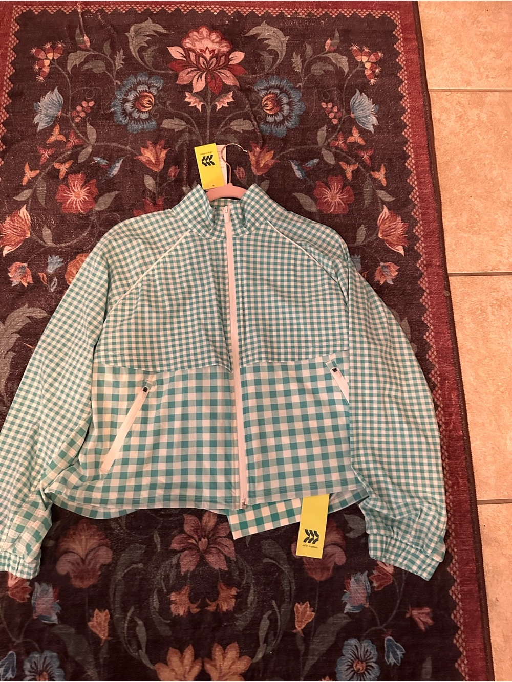 all in motion Mint Green Gingham Zip Rain Jacket